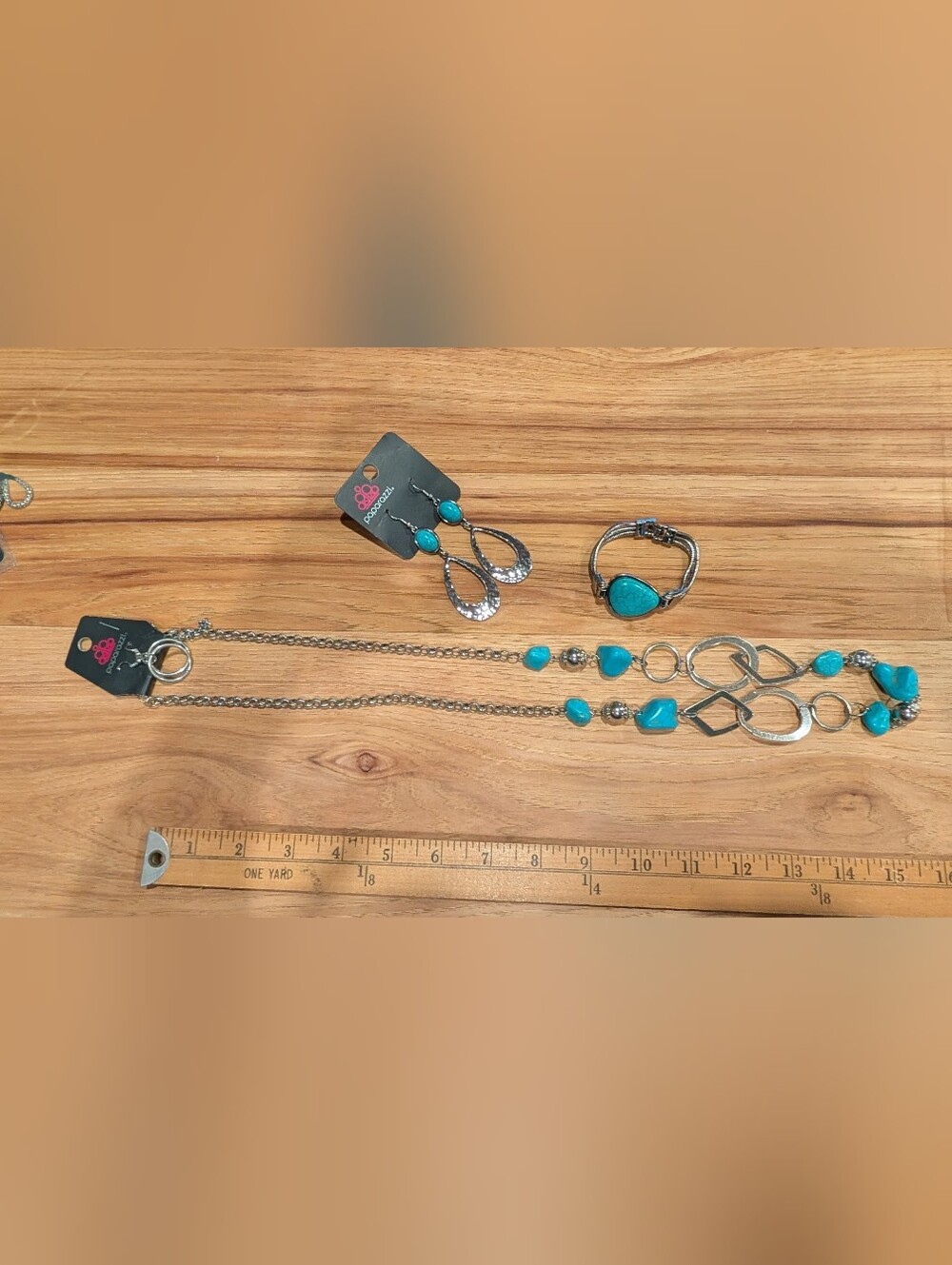 Paparazzi Silvertone And Turquoise Necklace Bracelet And Earrings Set